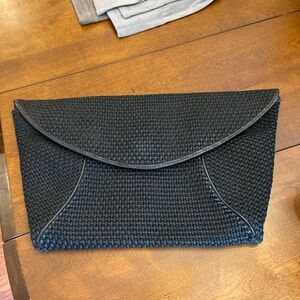 Bottega Veneta Vintage Black Woven Clutch with Leather Trim